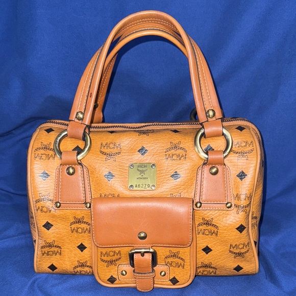 MCM Visetos Cognac Boston Leather Satchel Bag - Taking Offers - Picture 1 of 10
